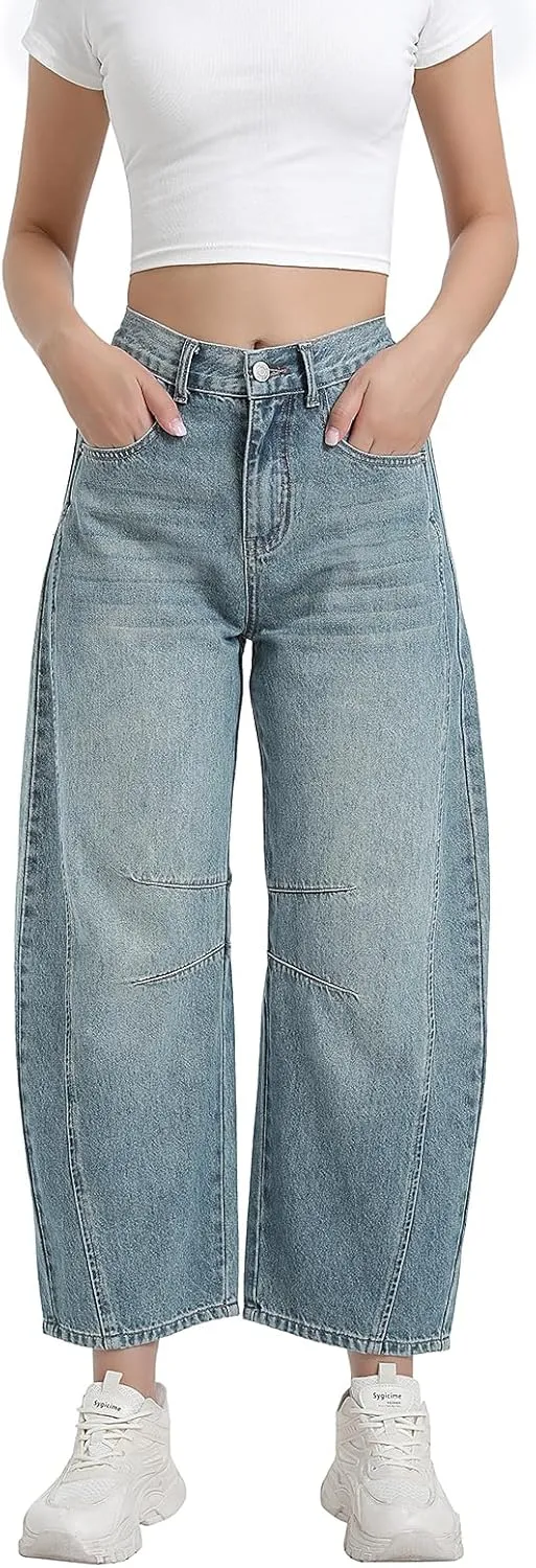 Women's Wide Leg Jeans Elastic Waist Women Trendy Denim Pants Comfortable Stretchy Jeans with Pockets