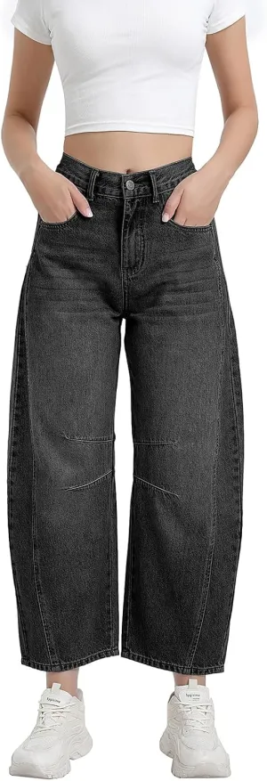 Women's Wide Leg Jeans Elastic Waist Women Trendy Denim Pants Comfortable Stretchy Jeans with Pockets