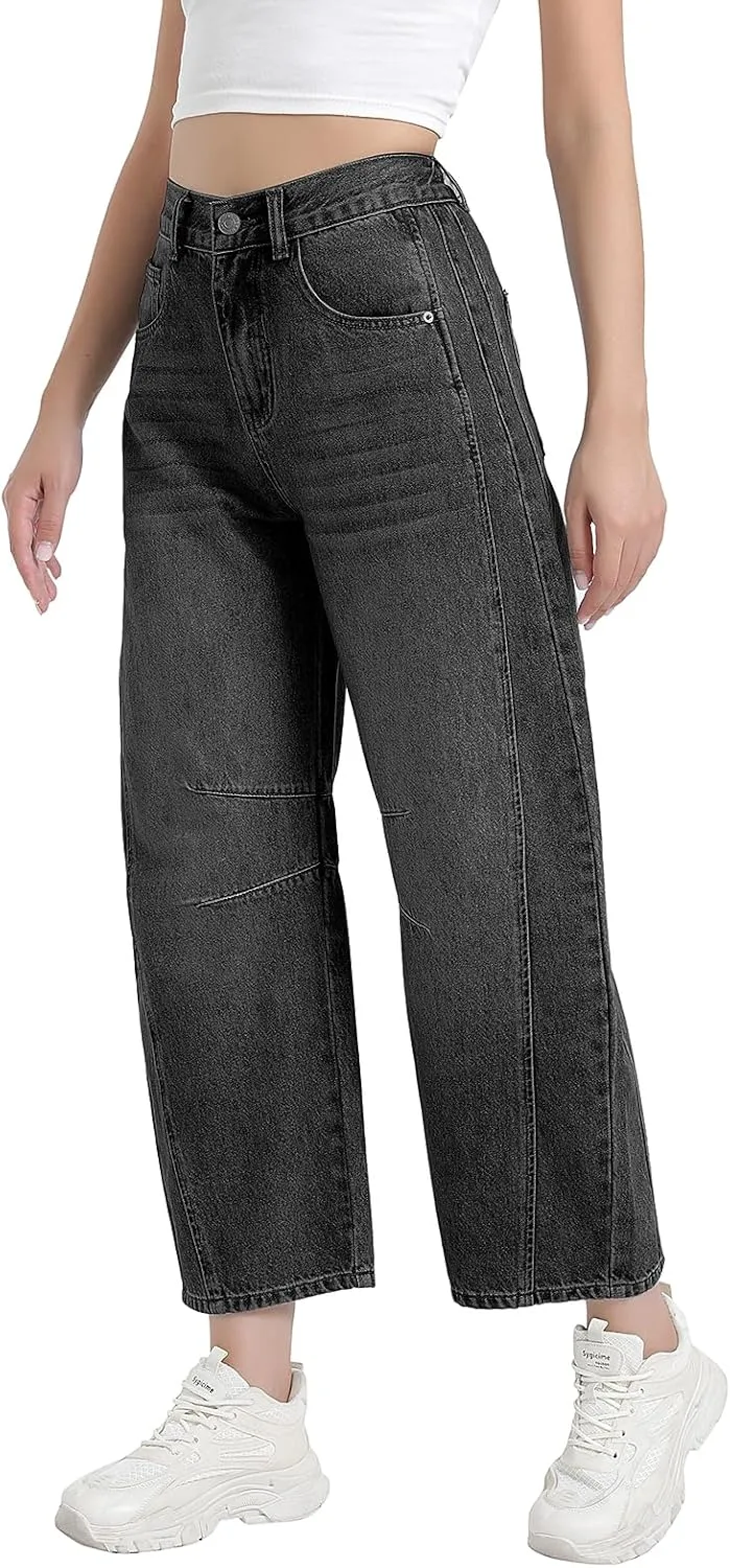 Women's Wide Leg Jeans Elastic Waist Women Trendy Denim Pants Comfortable Stretchy Jeans with Pockets