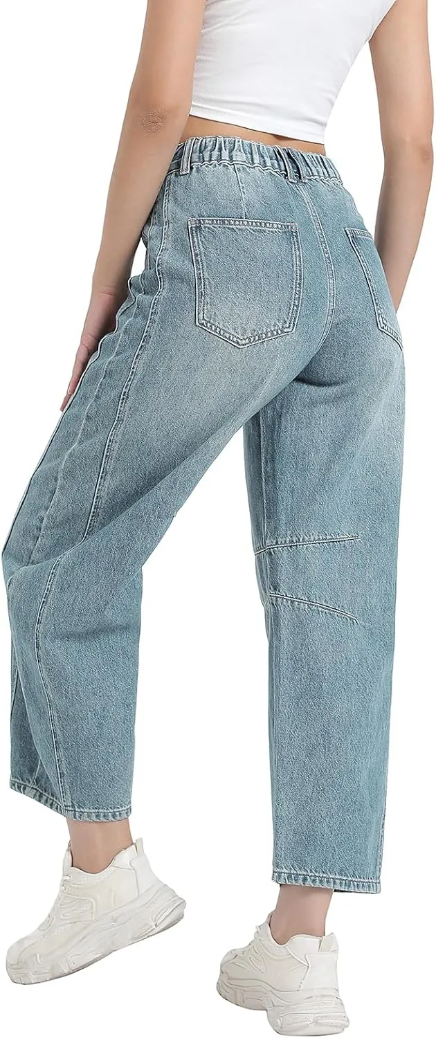 Women's Wide Leg Jeans Elastic Waist Women Trendy Denim Pants Comfortable Stretchy Jeans with Pockets