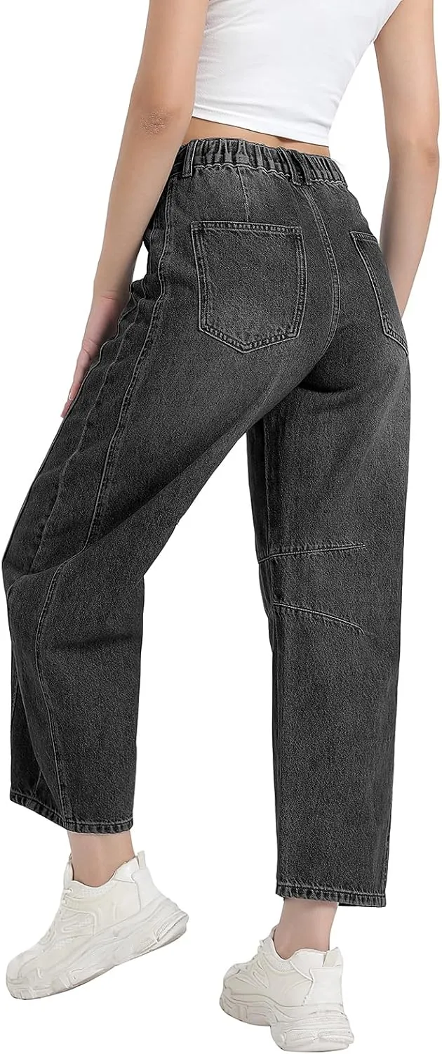Women's Wide Leg Jeans Elastic Waist Women Trendy Denim Pants Comfortable Stretchy Jeans with Pockets