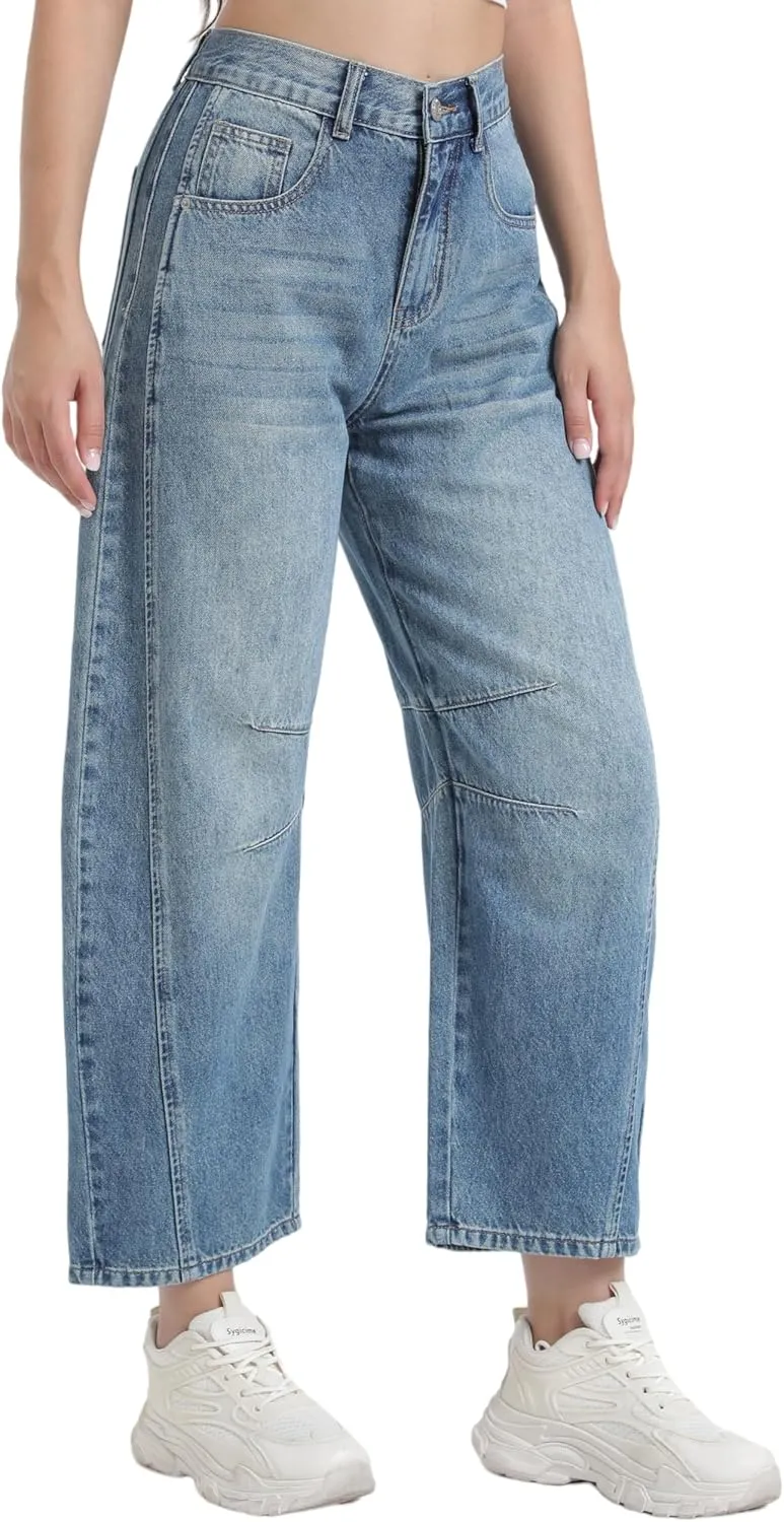 Women's Wide Leg Jeans Elastic Waist Women Trendy Denim Pants Comfortable Stretchy Jeans with Pockets