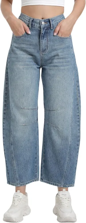 Women's Wide Leg Jeans Elastic Waist Women Trendy Denim Pants Comfortable Stretchy Jeans with Pockets