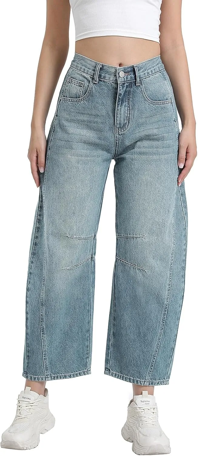 Women's Wide Leg Jeans Elastic Waist Women Trendy Denim Pants Comfortable Stretchy Jeans with Pockets