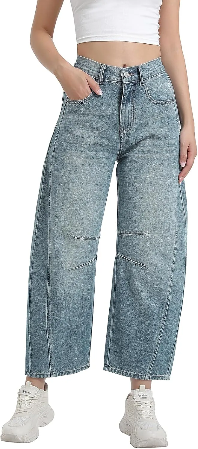 Women's Wide Leg Jeans Elastic Waist Women Trendy Denim Pants Comfortable Stretchy Jeans with Pockets