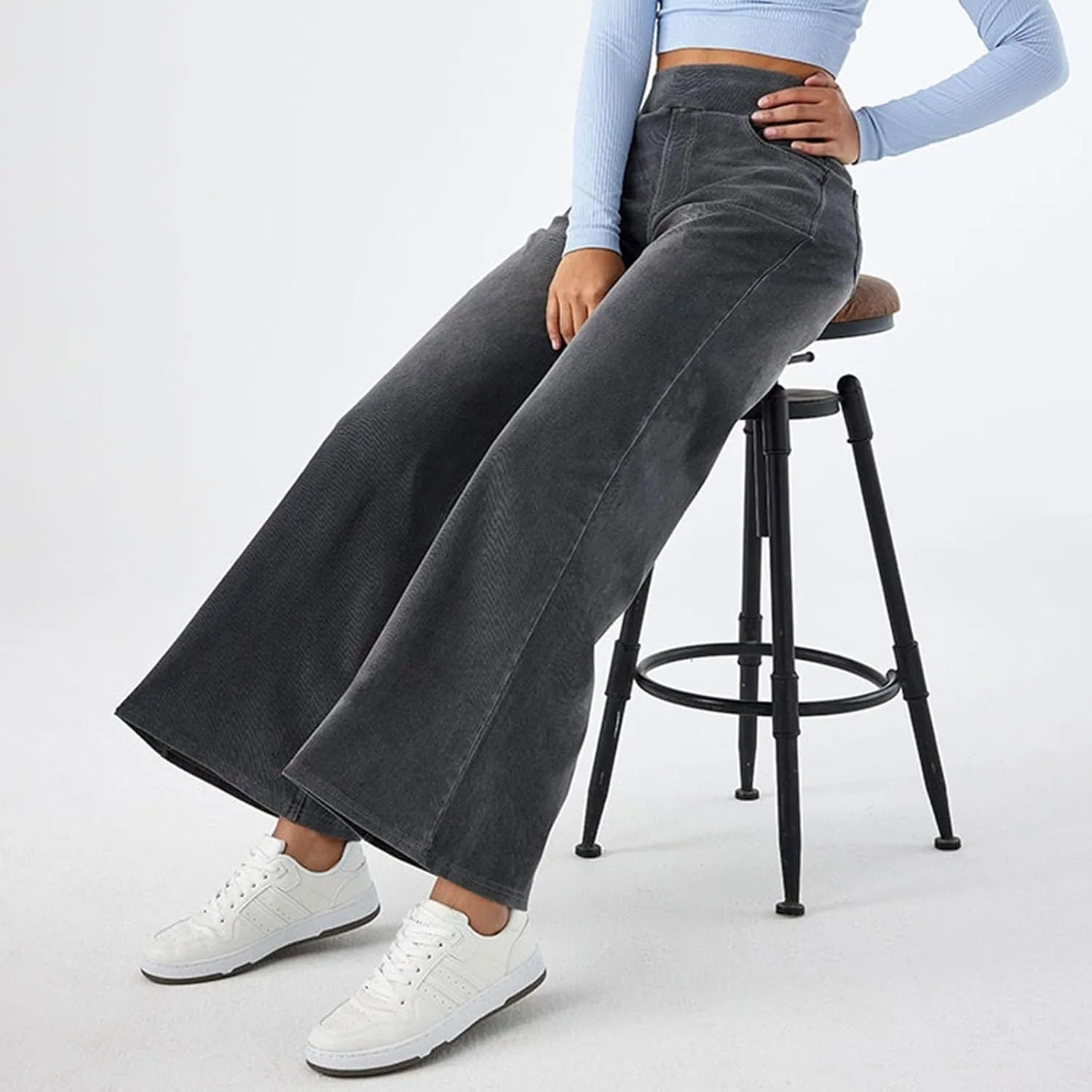 Women's Wide Leg Jeans High Waisted Stretchy Pull On Wide Leg Denim Pants with Pocket