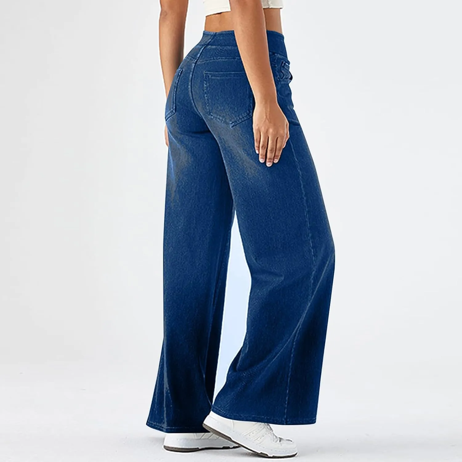 Women's Wide Leg Jeans High Waisted Stretchy Pull On Wide Leg Denim Pants with Pocket