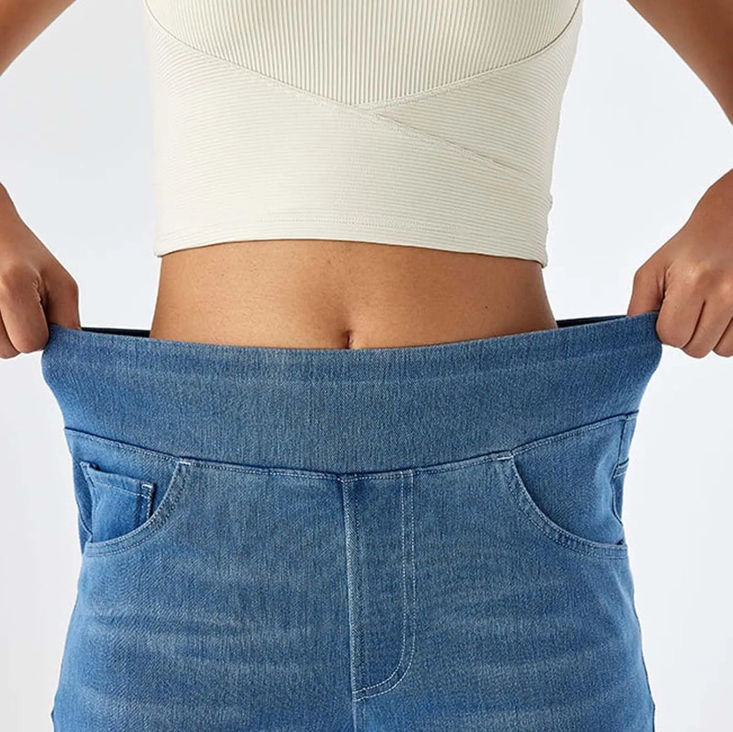 Women's Wide Leg Jeans High Waisted Stretchy Pull On Wide Leg Denim Pants with Pocket