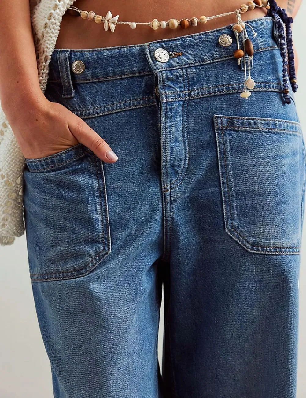 Women's Wide Leg Jeans Mid Waisted Stretchy Straight Leg Pants Palmer Cuffed Jeans with Pockets