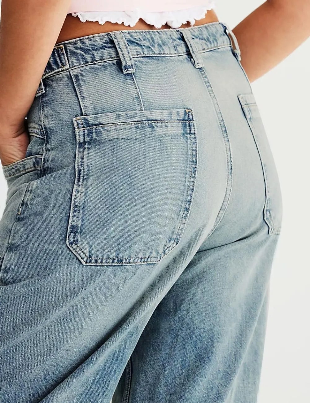 Women's Wide Leg Jeans Mid Waisted Stretchy Straight Leg Pants Palmer Cuffed Jeans with Pockets