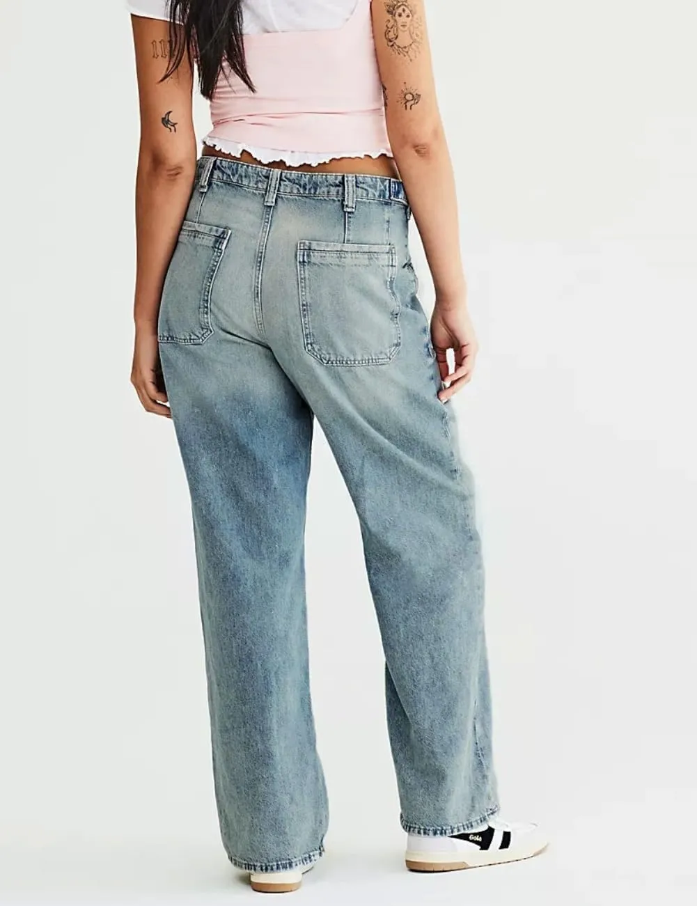 Women's Wide Leg Jeans Mid Waisted Stretchy Straight Leg Pants Palmer Cuffed Jeans with Pockets
