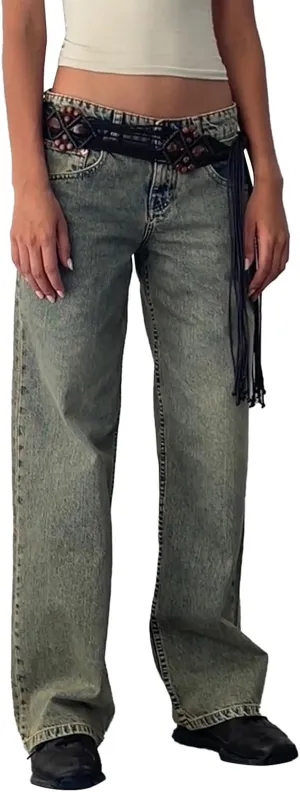 Women's Wide Leg Jeans Straight Leg Boyfriend Denim Pants Low Rise Baggy Jeans Casual Loose Jeans Y2K E-Girl Pants