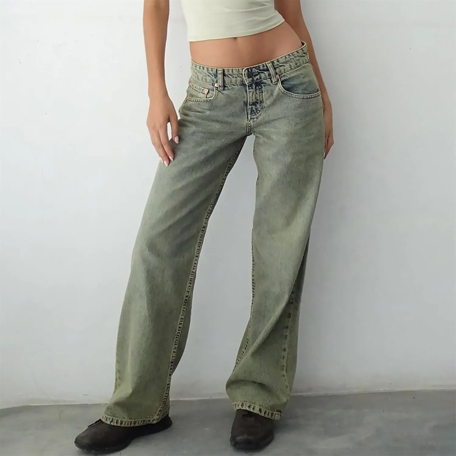 Women's Wide Leg Jeans Straight Leg Boyfriend Denim Pants Low Rise Baggy Jeans Casual Loose Jeans Y2K E-Girl Pants