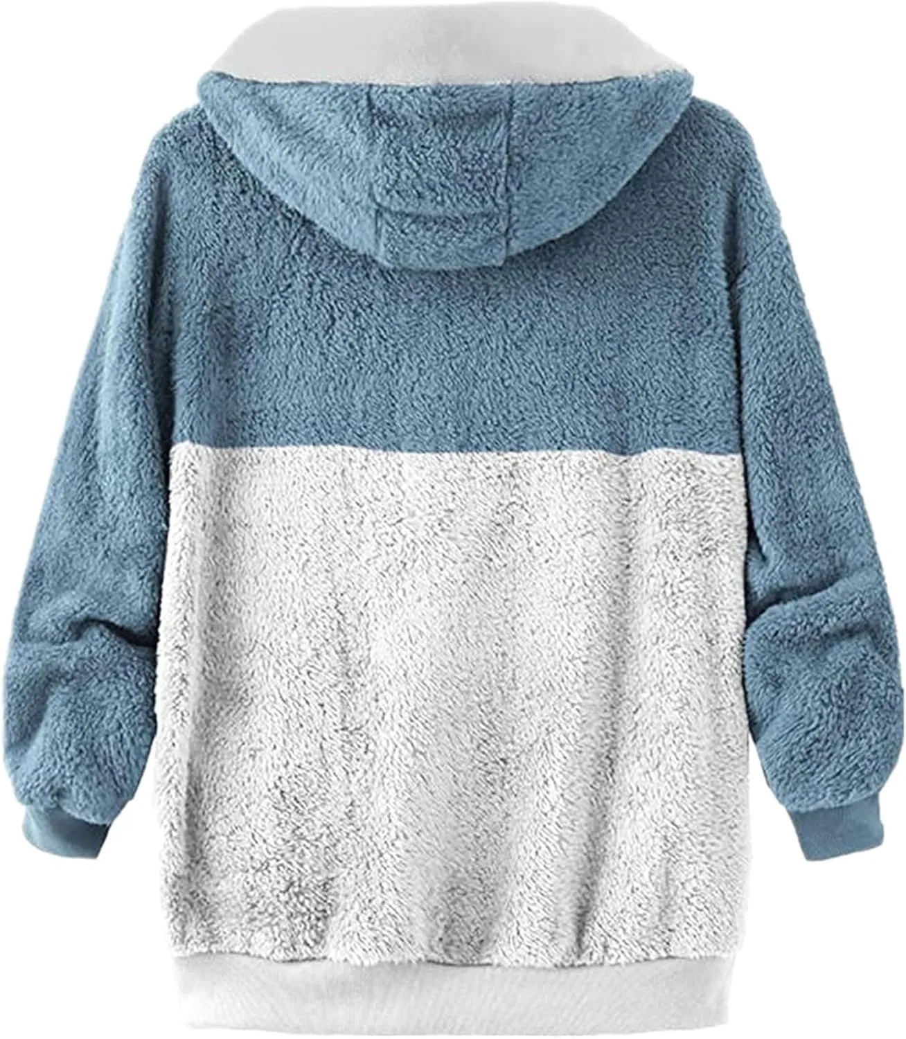 Womens Winter Coats Fuzzy Fleece Zipper Hooded Jacket Color Block Patchwork Outdoor Loose Comfy Warm Sherpa Outerwear