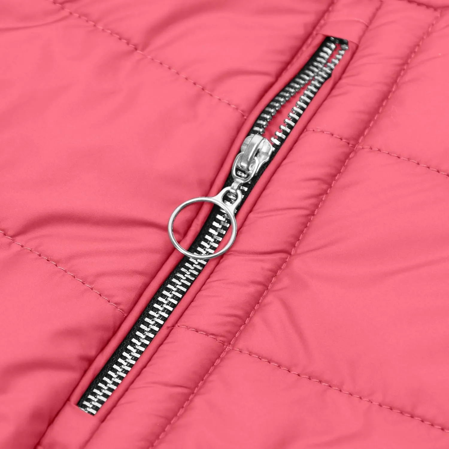 Womens Winter Jackets With Hood Warm Zipper Up Long Sleeve Mid Length Puffer Coat Solid Color Pocket Quilted Jacket