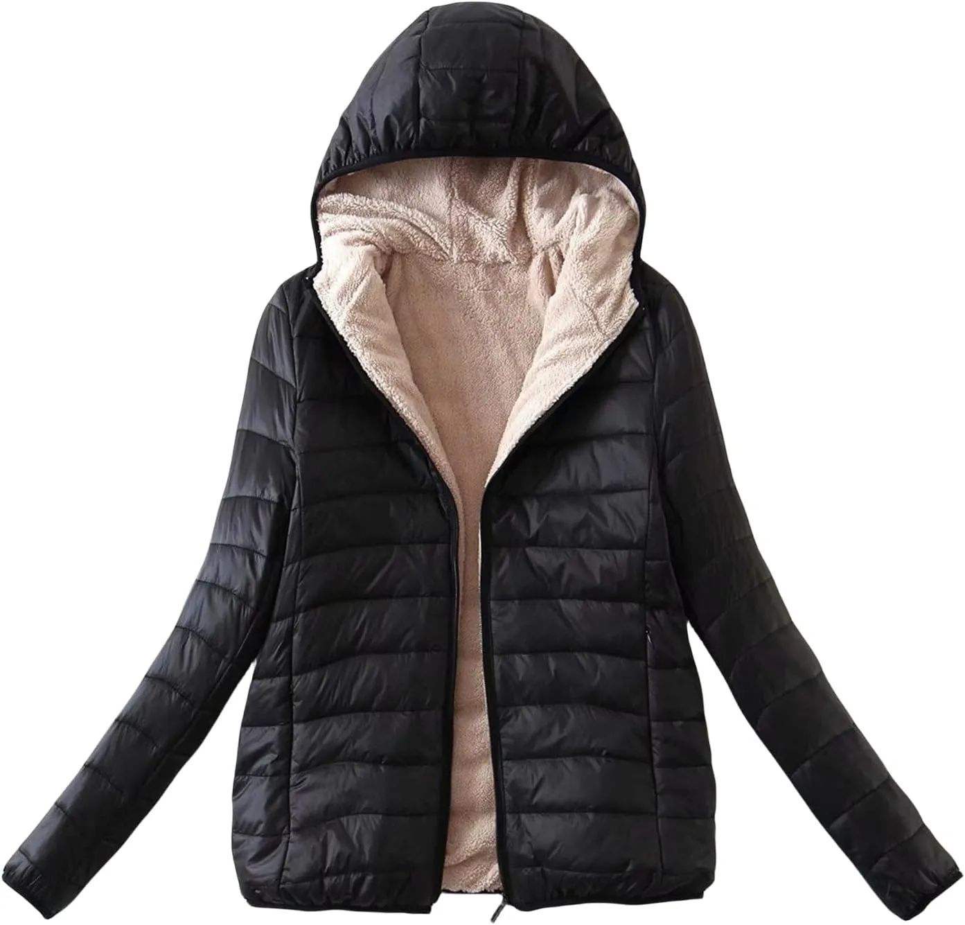 Womens Winter Puffer Jacket with Hood Fleece Lined Down Jackets Light Packable Quilted Puffer Coat