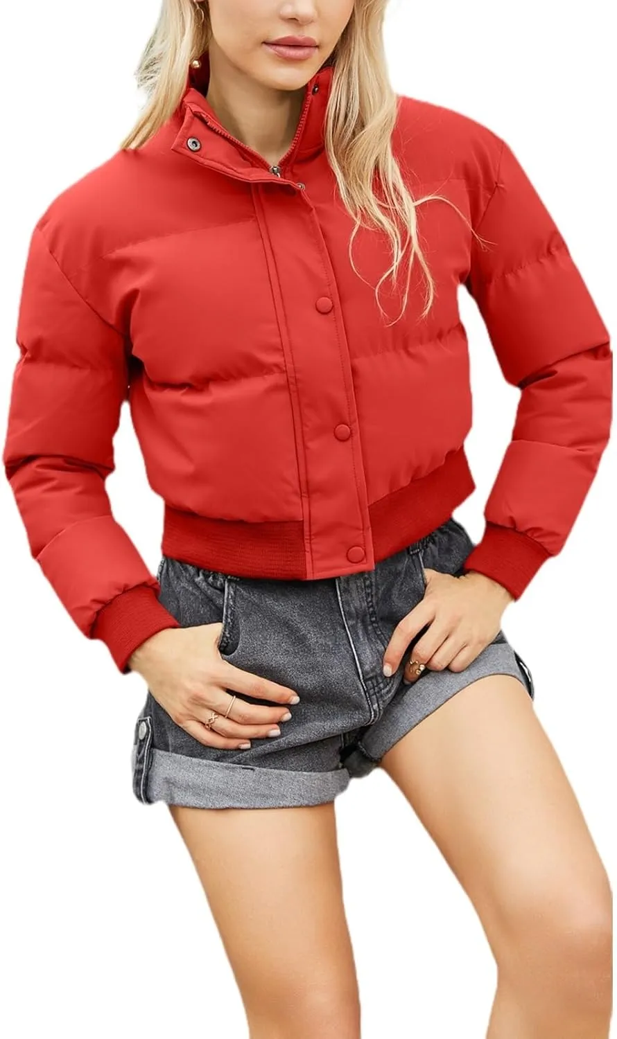 Womens Winter Quilted Jackets, Winter Warm Long Sleeve Zip up Cropped Puffer Down Jacket Coat Outerwear, Puffy Coat