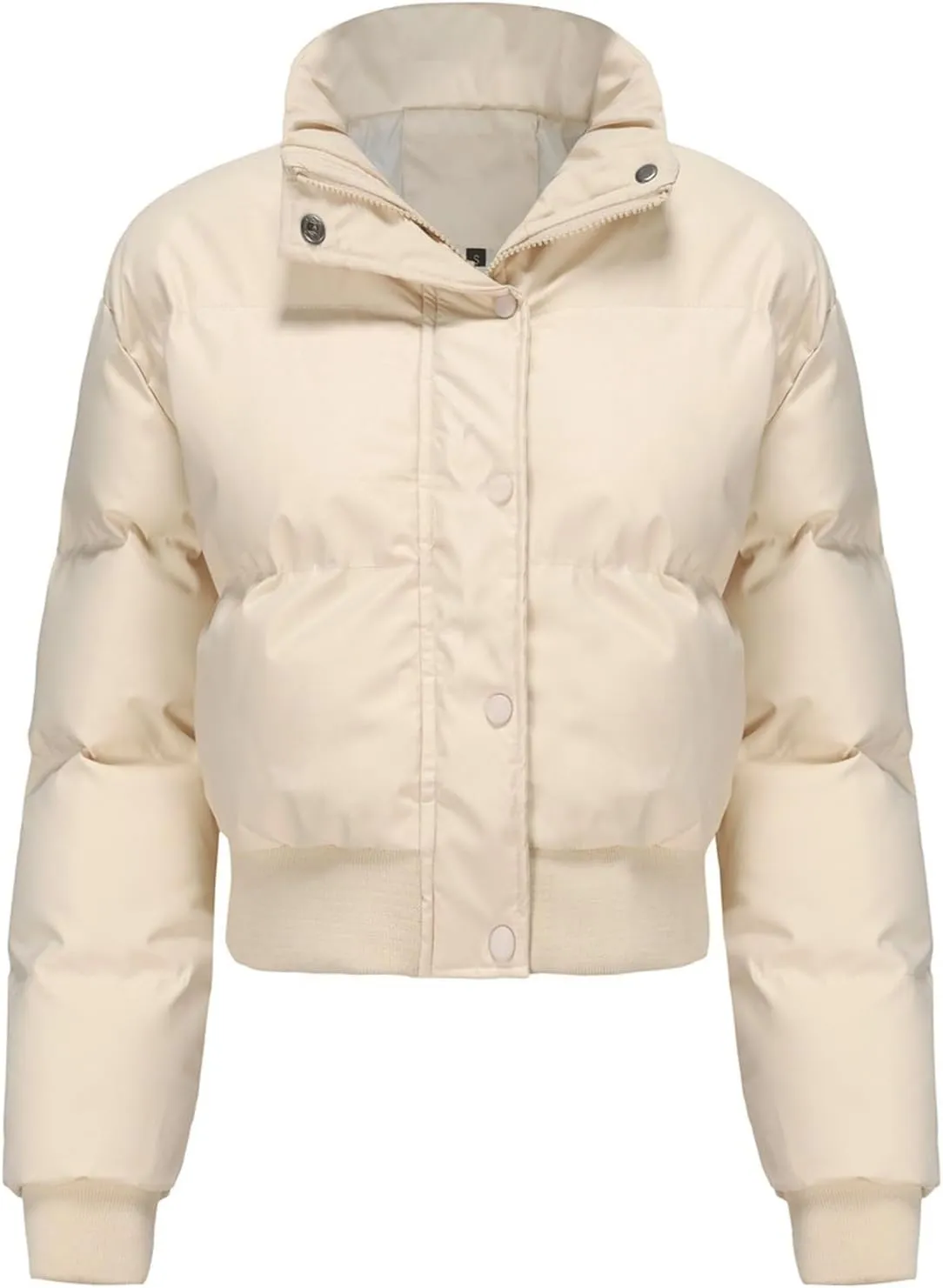 Womens Winter Quilted Jackets, Winter Warm Long Sleeve Zip up Cropped Puffer Down Jacket Coat Outerwear, Puffy Coat