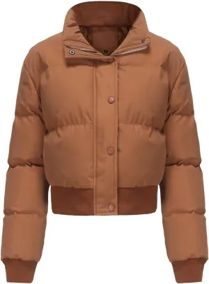 Womens Winter Quilted Jackets, Winter Warm Long Sleeve Zip up Cropped Puffer Down Jacket Coat Outerwear, Puffy Coat