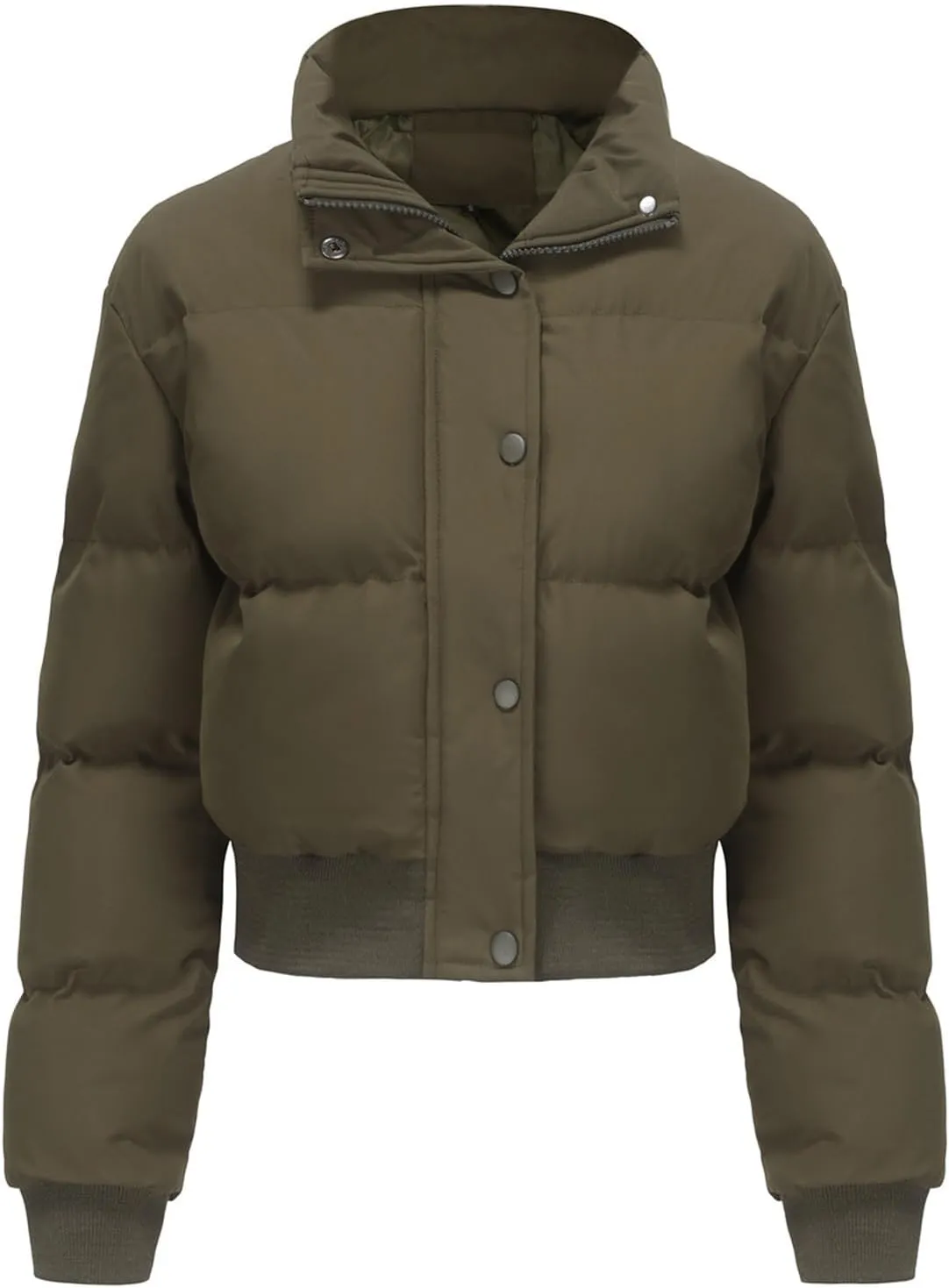 Womens Winter Quilted Jackets, Winter Warm Long Sleeve Zip up Cropped Puffer Down Jacket Coat Outerwear, Puffy Coat