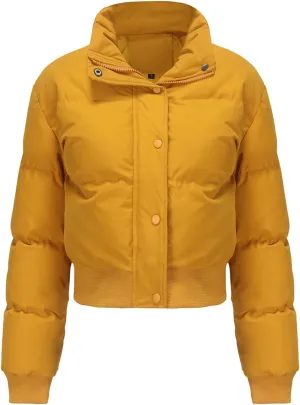 Womens Winter Quilted Jackets, Winter Warm Long Sleeve Zip up Cropped Puffer Down Jacket Coat Outerwear, Puffy Coat