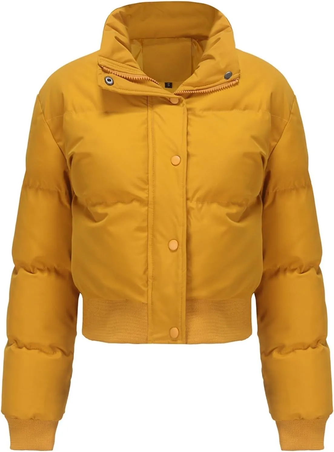 Womens Winter Quilted Jackets, Winter Warm Long Sleeve Zip up Cropped Puffer Down Jacket Coat Outerwear, Puffy Coat
