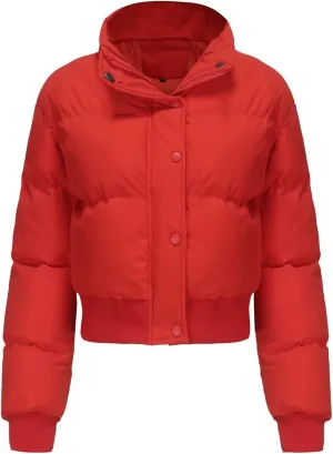 Womens Winter Quilted Jackets, Winter Warm Long Sleeve Zip up Cropped Puffer Down Jacket Coat Outerwear, Puffy Coat