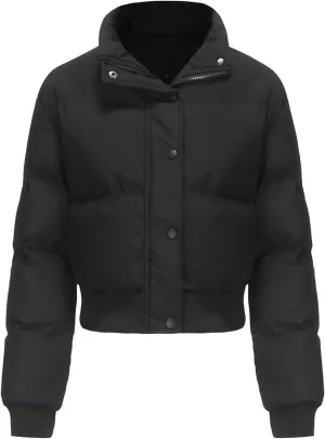 Womens Winter Quilted Jackets, Winter Warm Long Sleeve Zip up Cropped Puffer Down Jacket Coat Outerwear, Puffy Coat