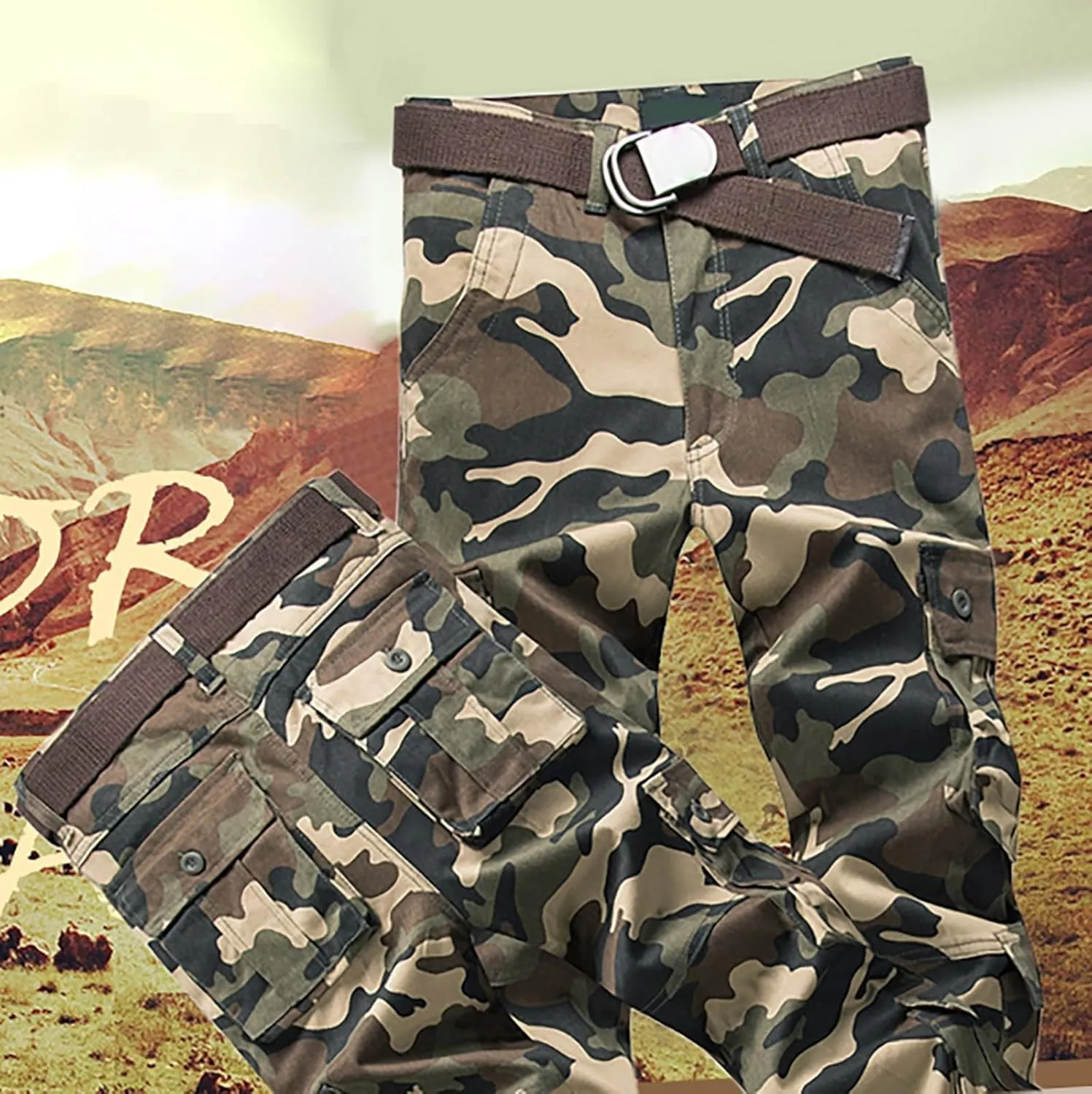 Work Pants for Men Cargo Trousers Hiking Pants 8 Pocket Plain Comfort Breathable Outdoor Mens Sweatpants with Baggy