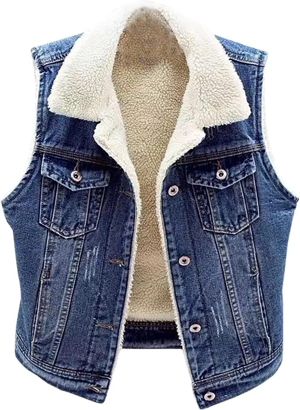yardsong Fleece Lined Denim Vest for Women Winter Fuzzy Sherpa Sleeveless Jackets Button Down Casual Trucker Coats