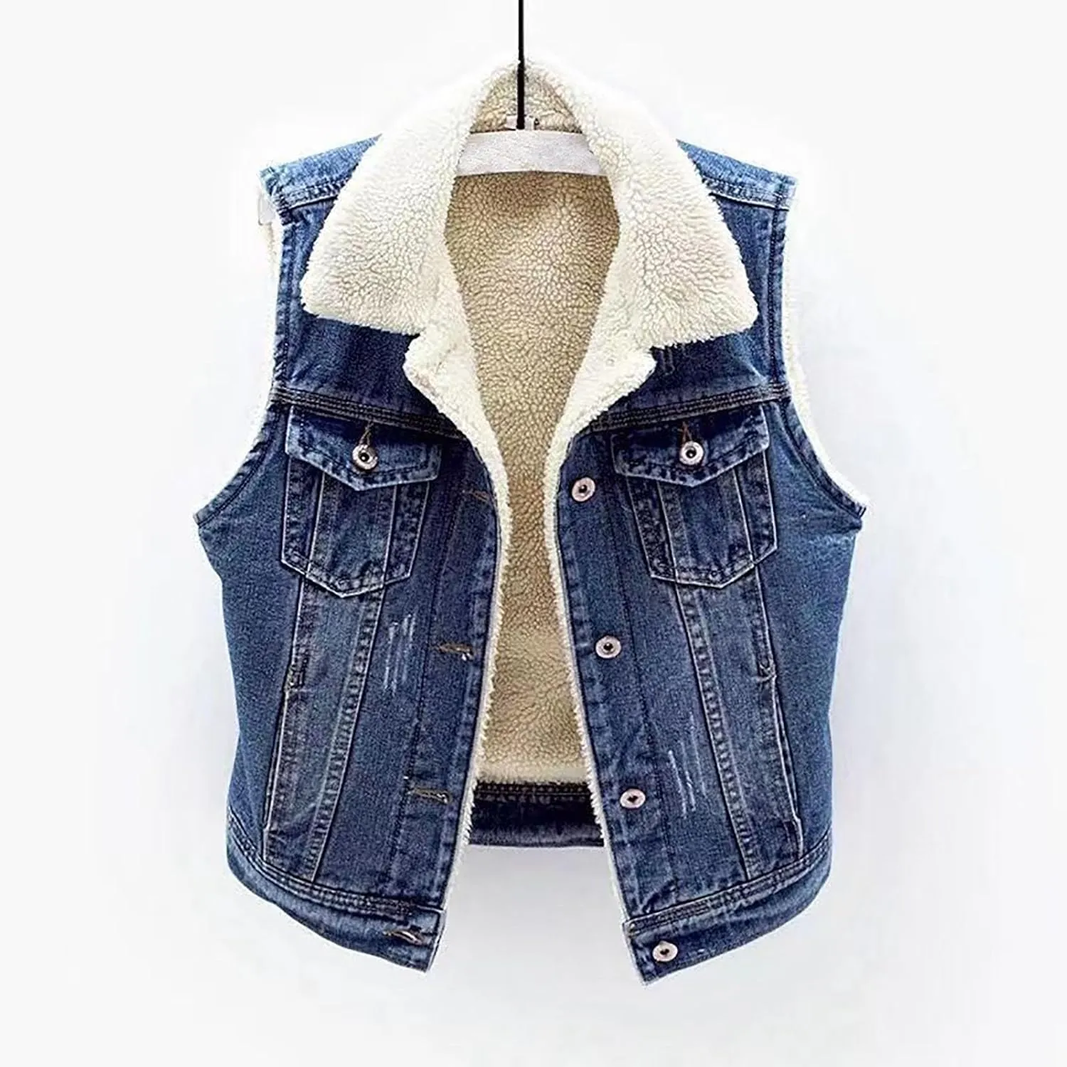 yardsong Fleece Lined Denim Vest for Women Winter Fuzzy Sherpa Sleeveless Jackets Button Down Casual Trucker Coats