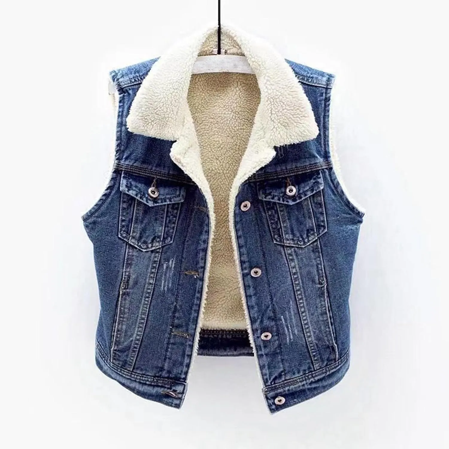 yardsong Fleece Lined Denim Vest for Women Winter Fuzzy Sherpa Sleeveless Jackets Button Down Casual Trucker Coats