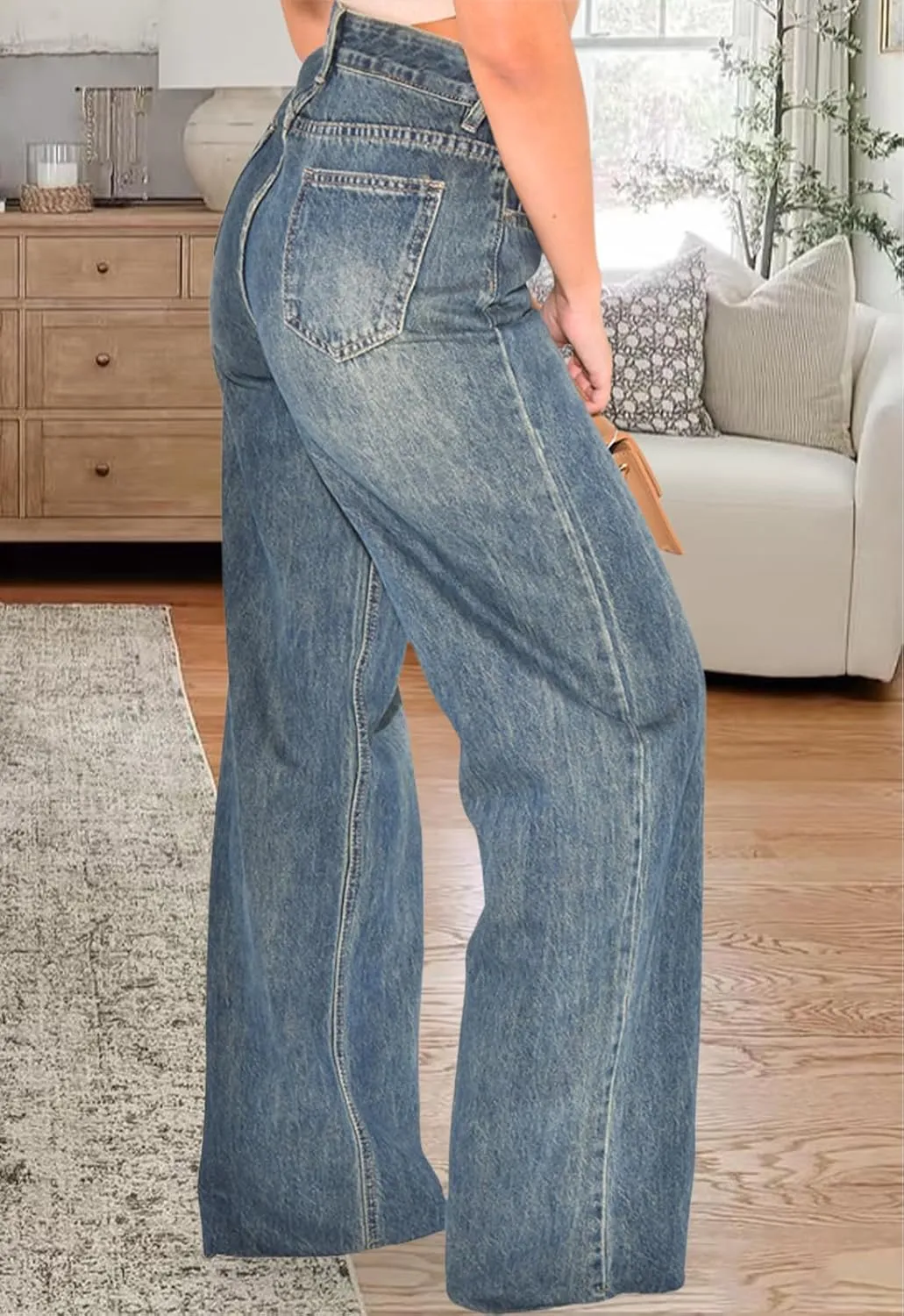 ZERMOM Women's Wide Leg Jeans Casual Stretch High Rise Baggy Loose Denim Pants