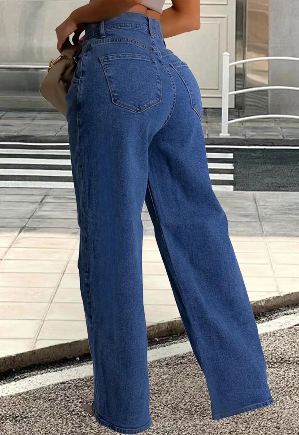 ZERMOM Women's Wide Leg Jeans Casual Stretch High Rise Baggy Loose Denim Pants