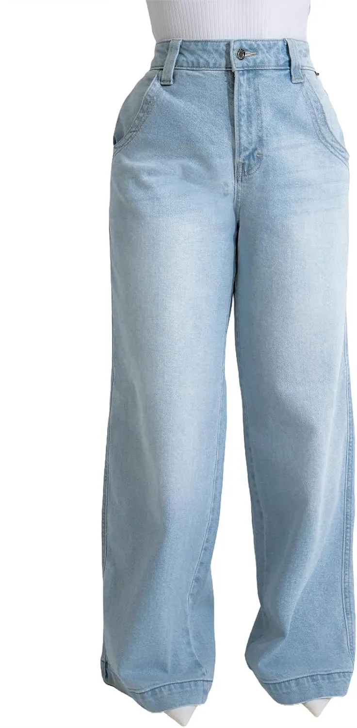 ZERMOM Women's Wide Leg Jeans Casual Stretch High Rise Baggy Loose Denim Pants
