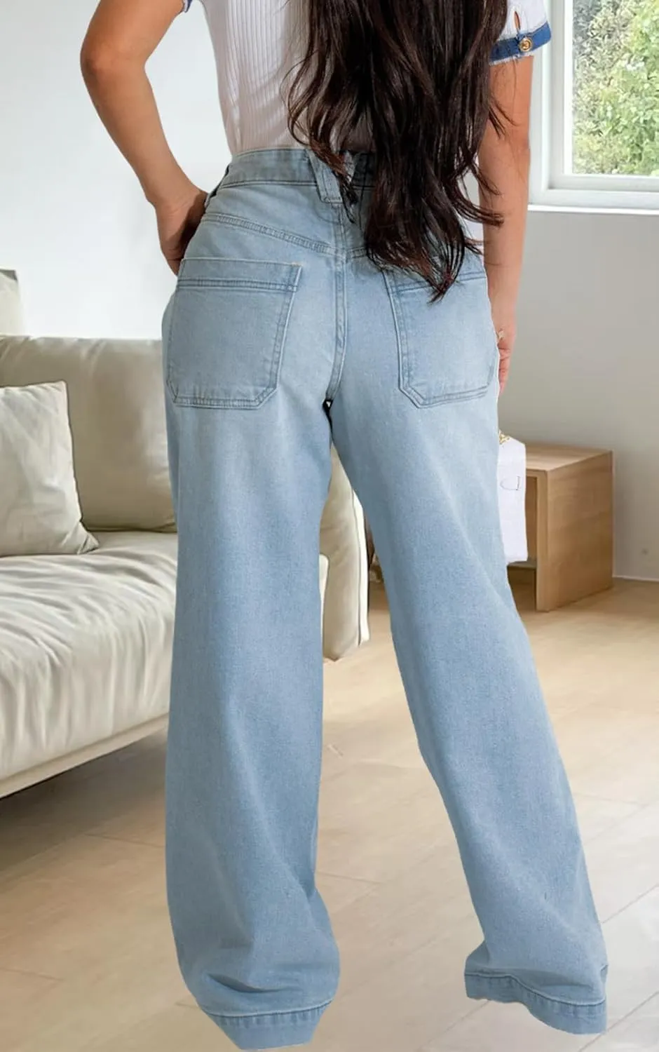 ZERMOM Women's Wide Leg Jeans Casual Stretch High Rise Baggy Loose Denim Pants