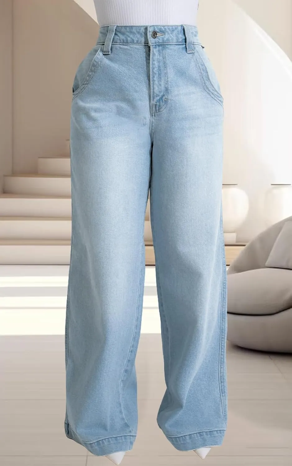 ZERMOM Women's Wide Leg Jeans Casual Stretch High Rise Baggy Loose Denim Pants