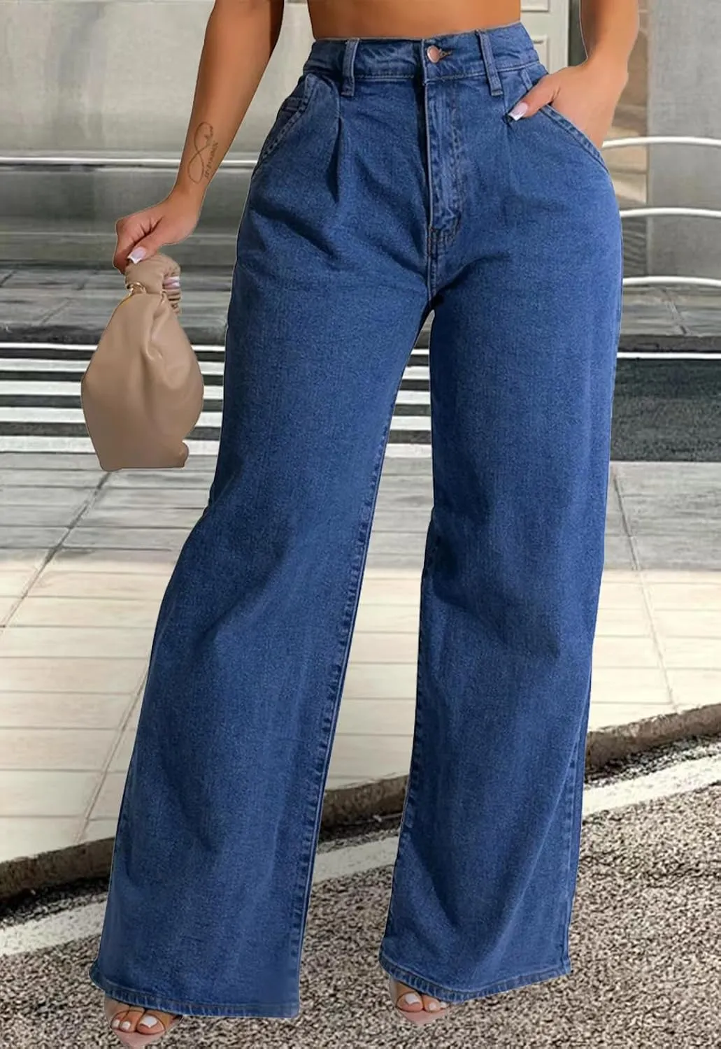 ZERMOM Women's Wide Leg Jeans Casual Stretch High Rise Baggy Loose Denim Pants
