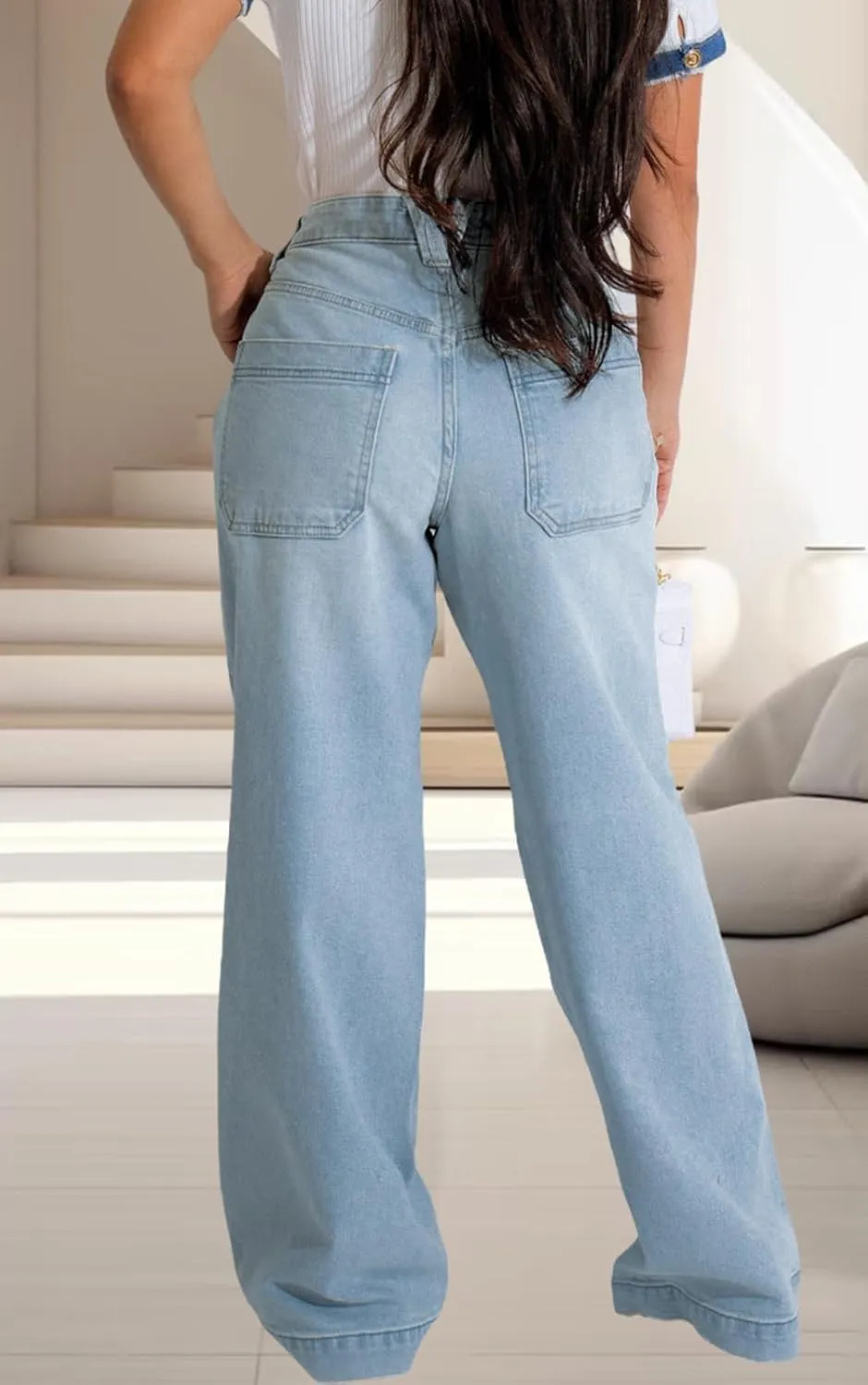 ZERMOM Women's Wide Leg Jeans Casual Stretch High Rise Baggy Loose Denim Pants