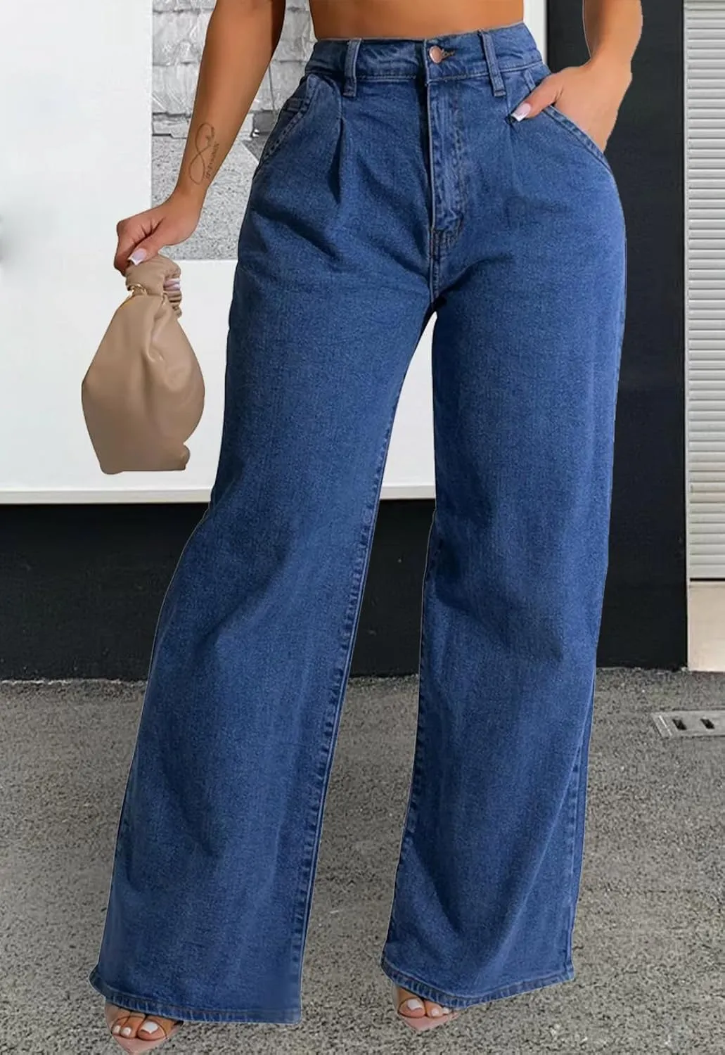 ZERMOM Women's Wide Leg Jeans Casual Stretch High Rise Baggy Loose Denim Pants