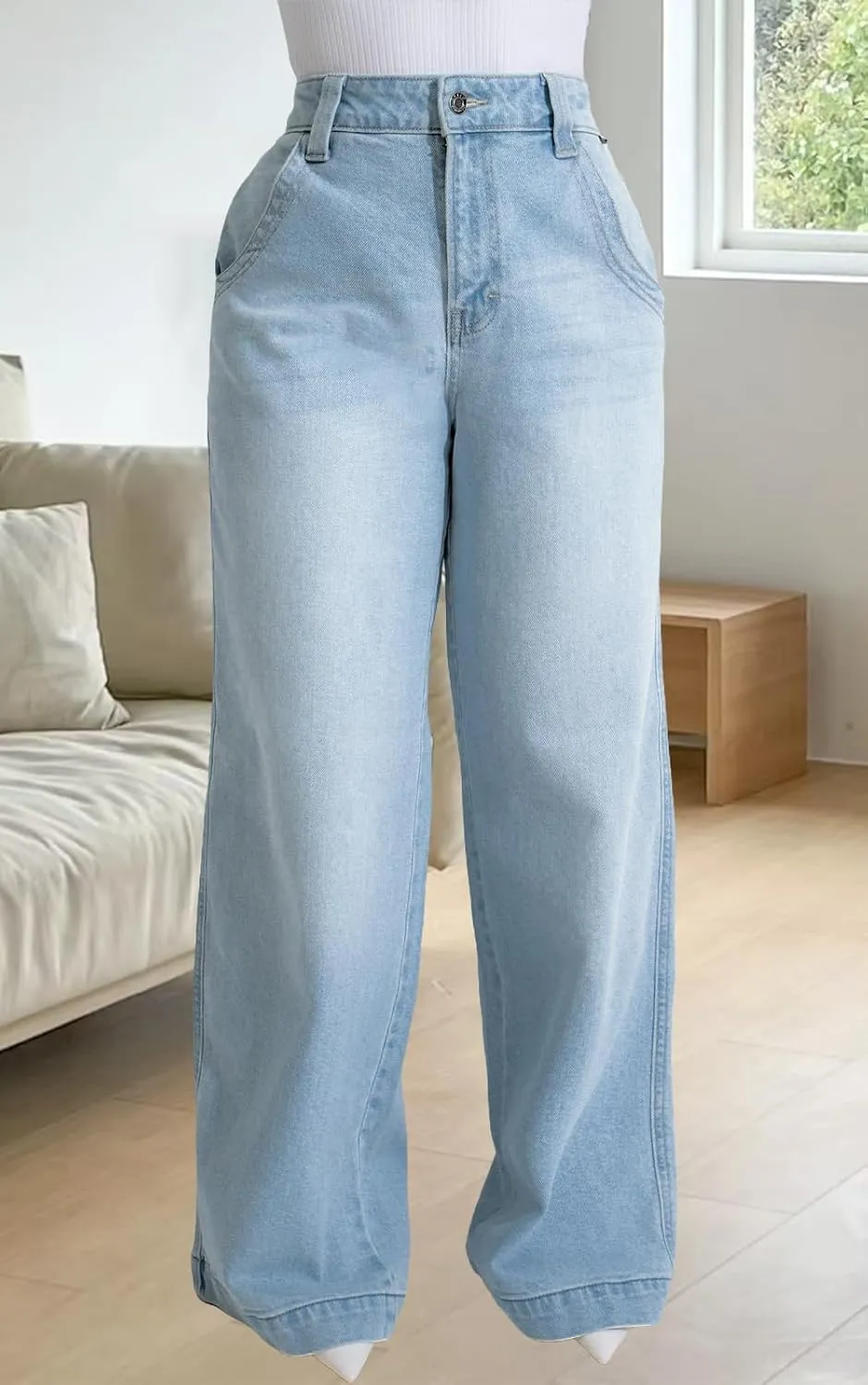ZERMOM Women's Wide Leg Jeans Casual Stretch High Rise Baggy Loose Denim Pants