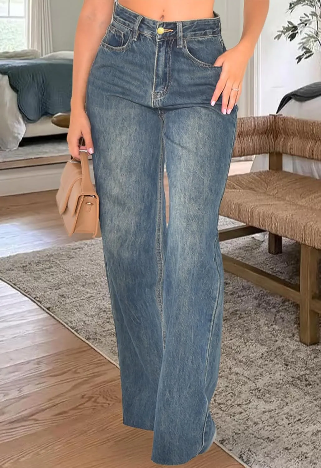 ZERMOM Women's Wide Leg Jeans Casual Stretch High Rise Baggy Loose Denim Pants