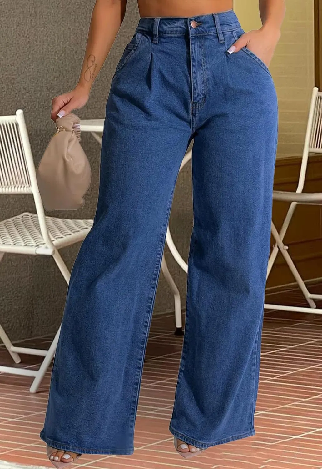 ZERMOM Women's Wide Leg Jeans Casual Stretch High Rise Baggy Loose Denim Pants