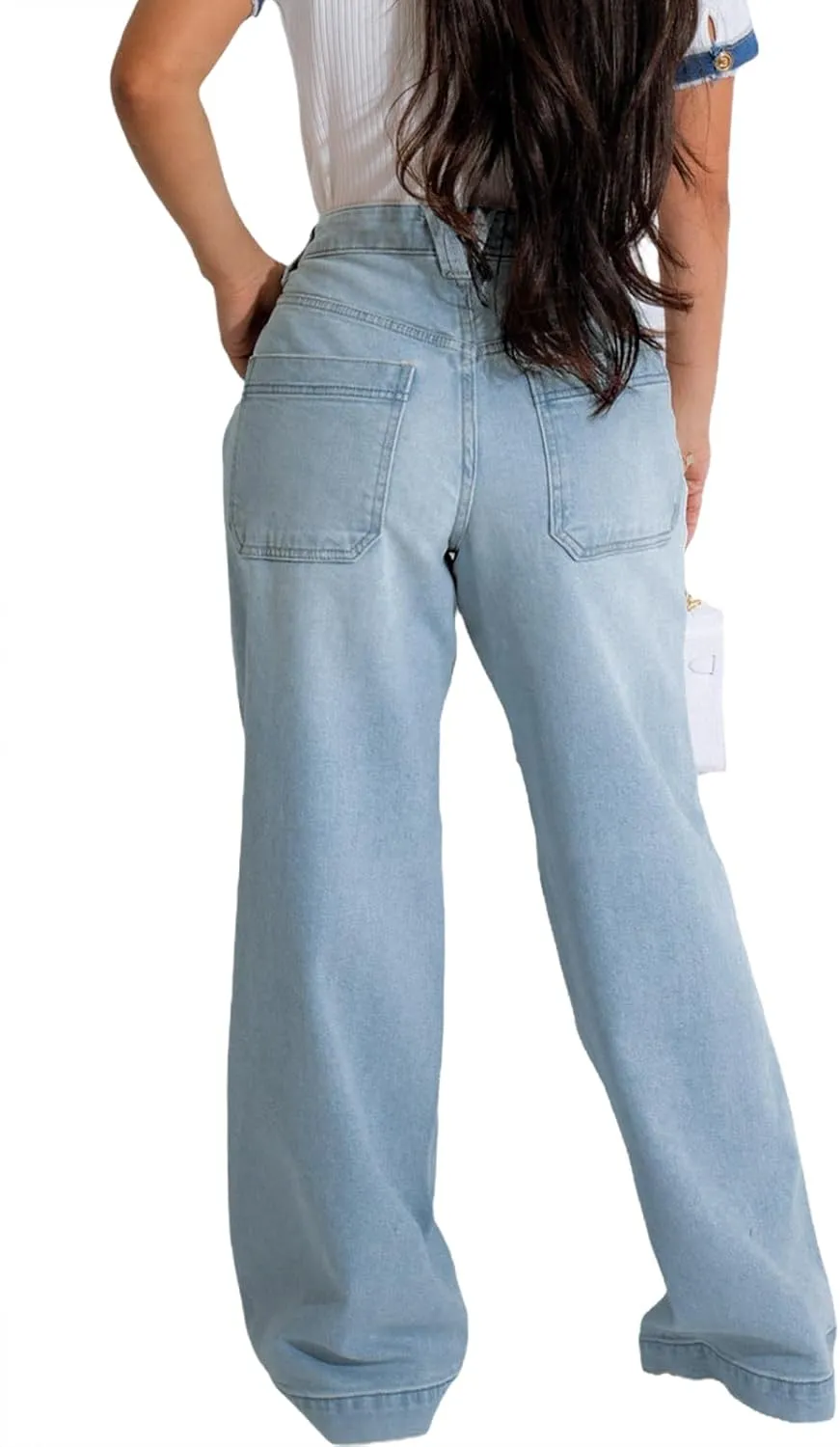 ZERMOM Women's Wide Leg Jeans Casual Stretch High Rise Baggy Loose Denim Pants
