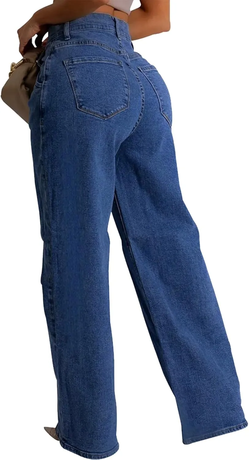 ZERMOM Women's Wide Leg Jeans Casual Stretch High Rise Baggy Loose Denim Pants
