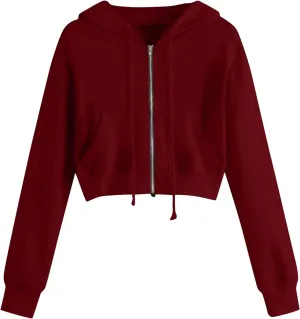 Zip Up Hoodie Women,2024 Fall Cute Trendy Crop Tops Casual Workout Long Sleeve Drawstring Hooded Sweatshirt Jacket