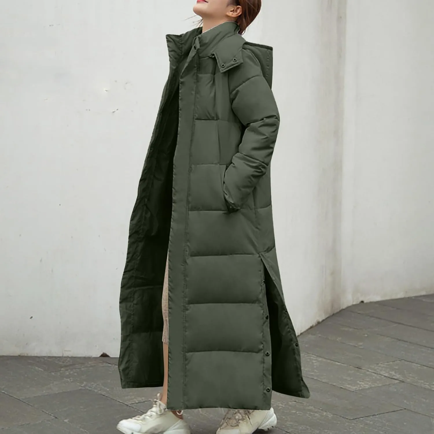 Zip Up Sweaters for Women, Long Puffer Overcoats Warm Long Sleeve Outerwear Casual Winter Hooded Jackets