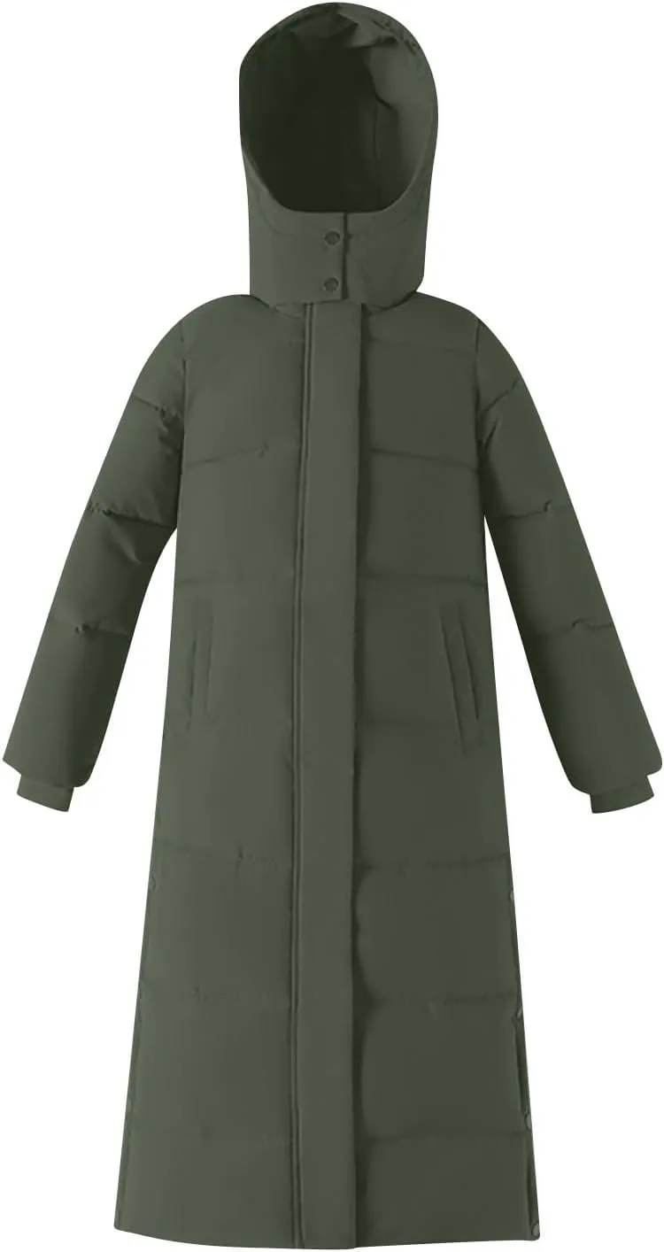 Zip Up Sweaters for Women, Long Puffer Overcoats Warm Long Sleeve Outerwear Casual Winter Hooded Jackets