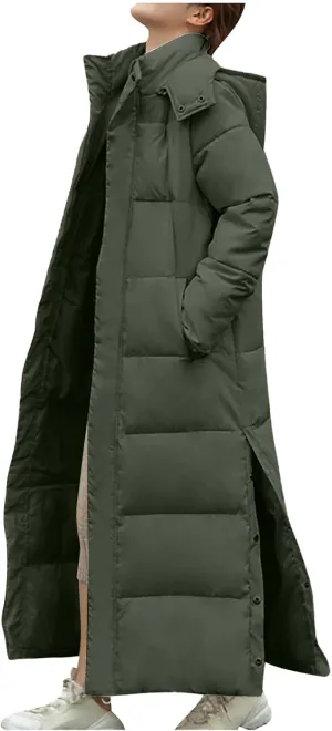 Zip Up Sweaters for Women, Long Puffer Overcoats Warm Long Sleeve Outerwear Casual Winter Hooded Jackets